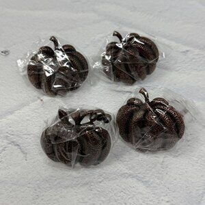 4 Decorative Pumpkin Napkin Rings Brown Metal Thanksgiving Table Decor Halloween